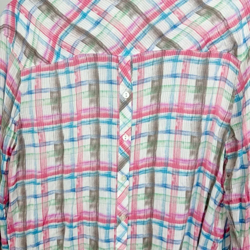 FREE PEOPLE | WE THE FREE Watercolor Plaid Button Down Shirt Women’s Size Small